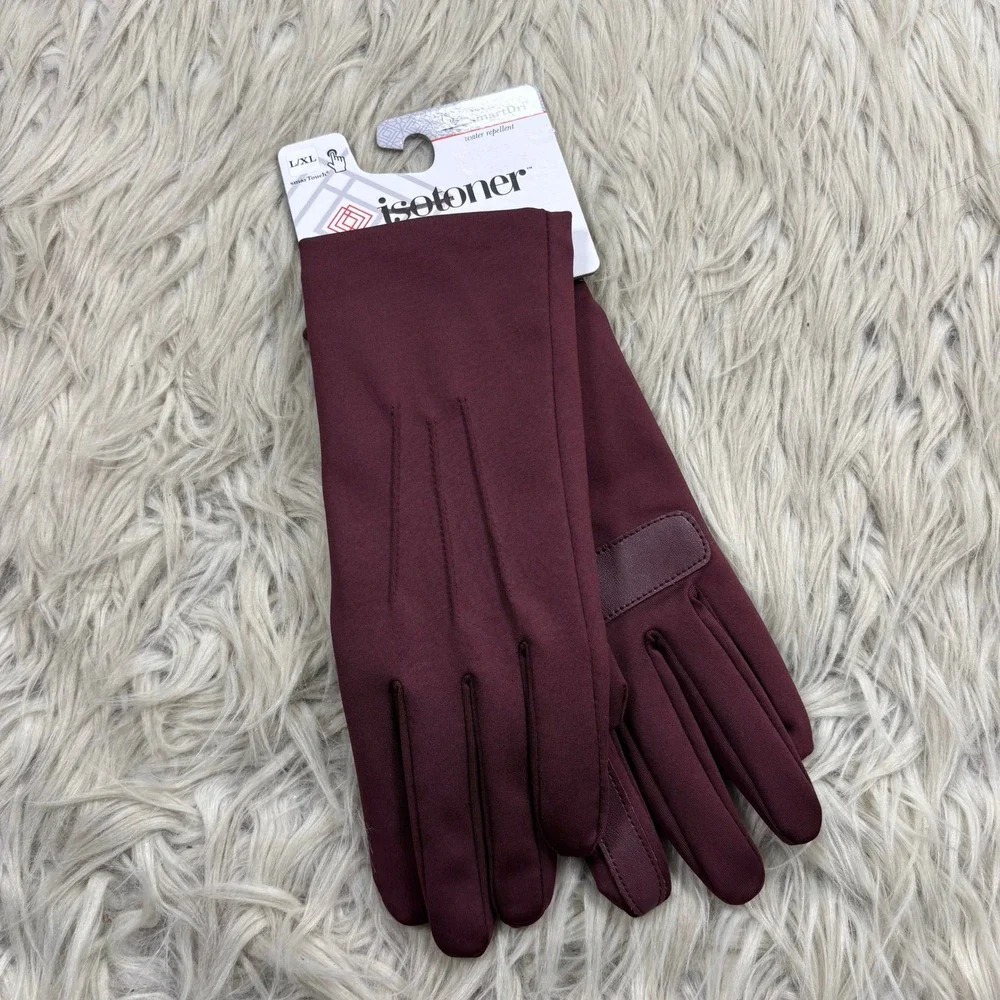 NWT Isotoner Women's L / XL Burgundy SmartDri Jersey Driving Gloves